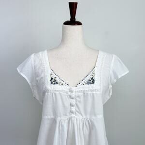 Bila Cottagecore Beaded Crochet Babydoll Corset Cover Blouse